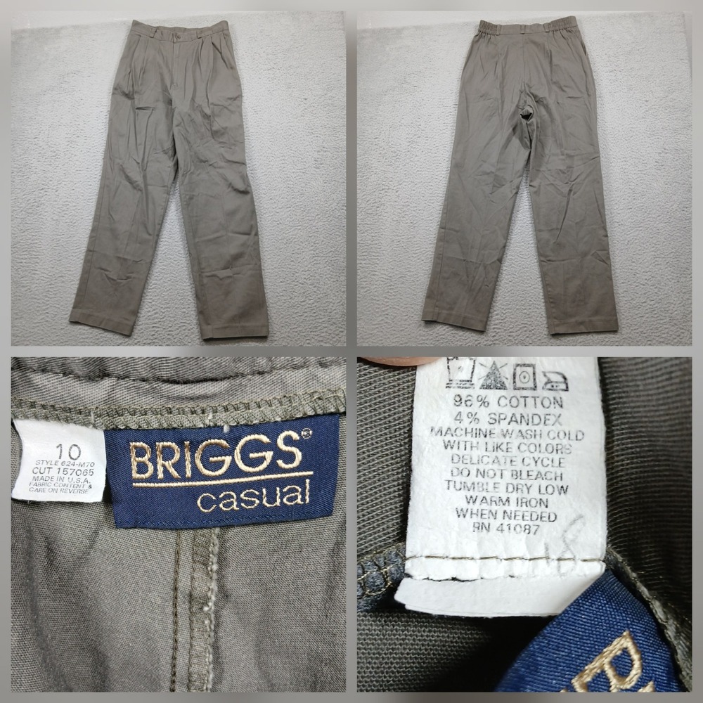 Briggs‎ Casual Pleated Pants Womens Size 10 Brown Khaki Stretch Made in USA